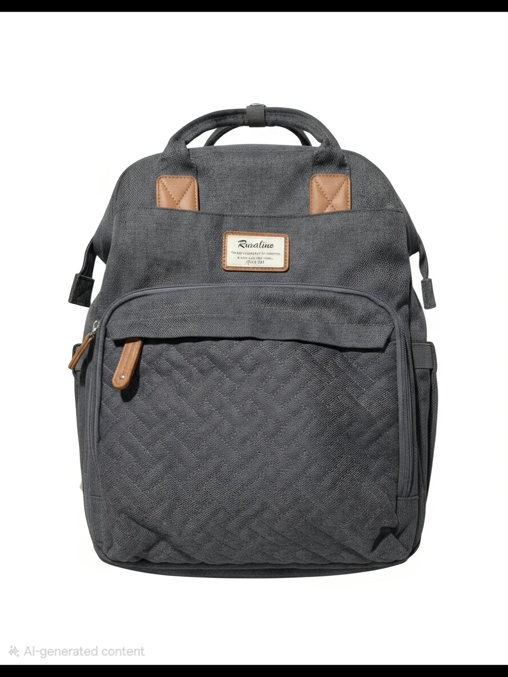 dark gray quilted Ruvalino diaper bag backpack.